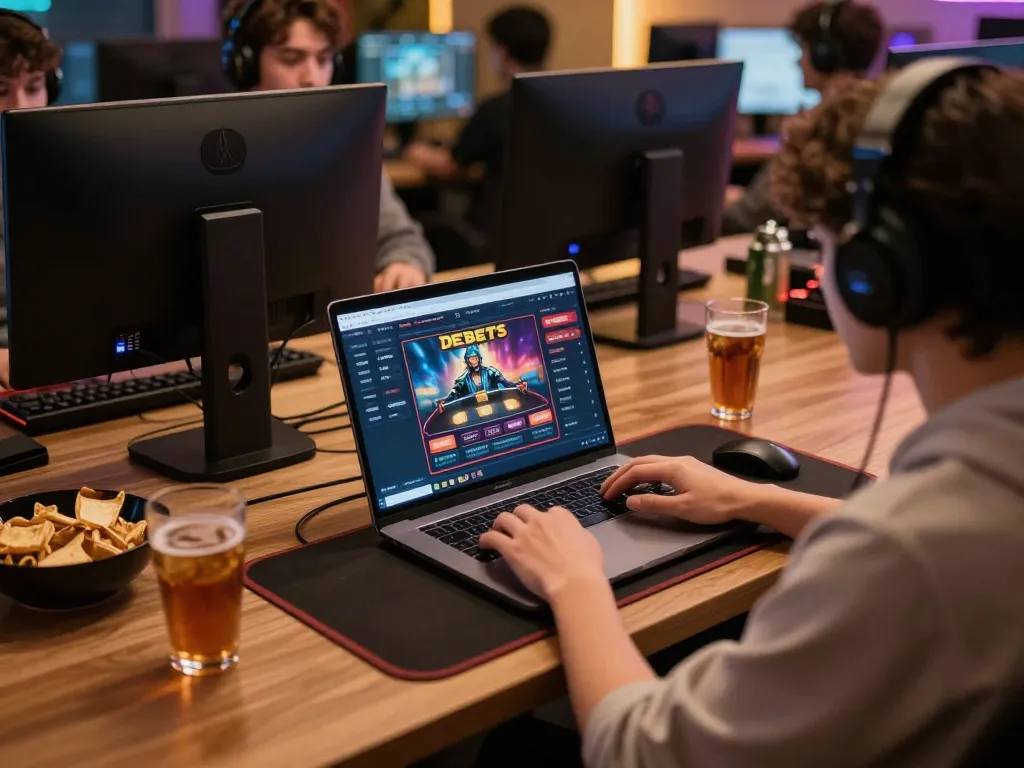 Engaged gamer exploring debet's online casino, focused on live gameplay.