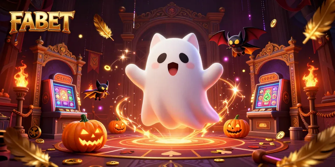 FABET engaging players in a lively haunted casino with ghostly characters and glowing jack-o-lanterns.