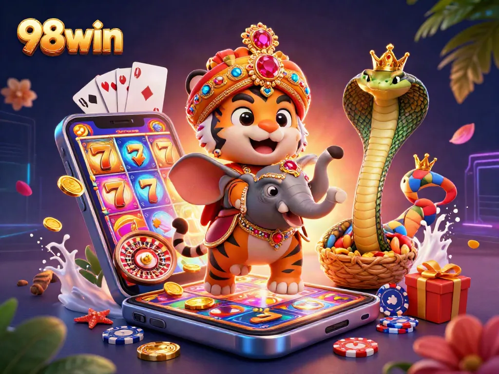 Experience thrilling gambling with 98win featuring a vibrant 3D casino scene alive with excitement.