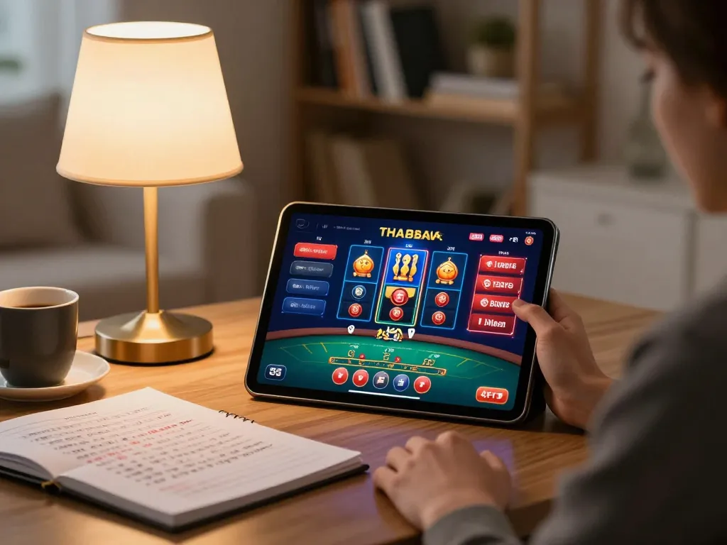 ta88 user playing casino games on tablet in a cozy living room setting
