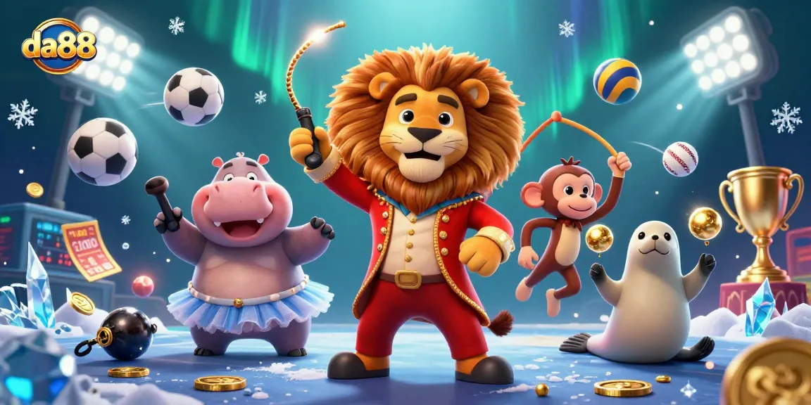 Experience thrilling gameplay at da88 with cartoon characters and vibrant sports elements in a dynamic casino setting.