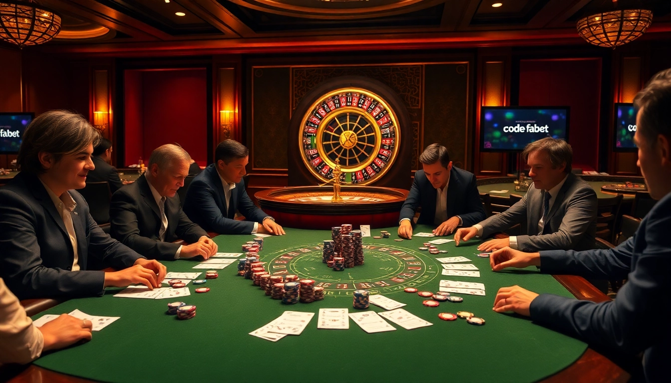Engaging poker scene highlighting strategies with code fabet promotions prominently displayed.
