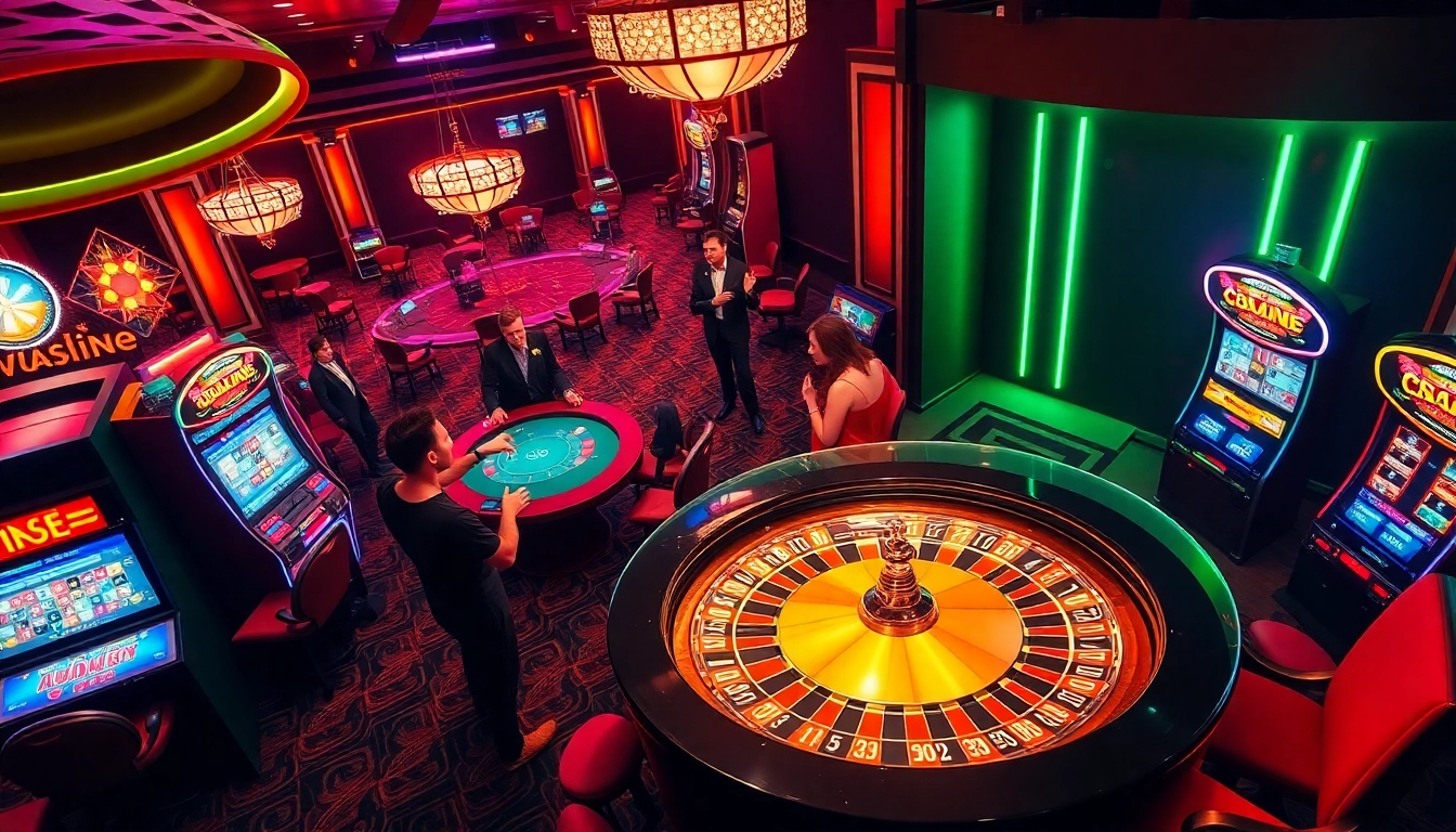 Exciting gaming experience at trang chủ s8 with dynamic roulette wheel and poker players.