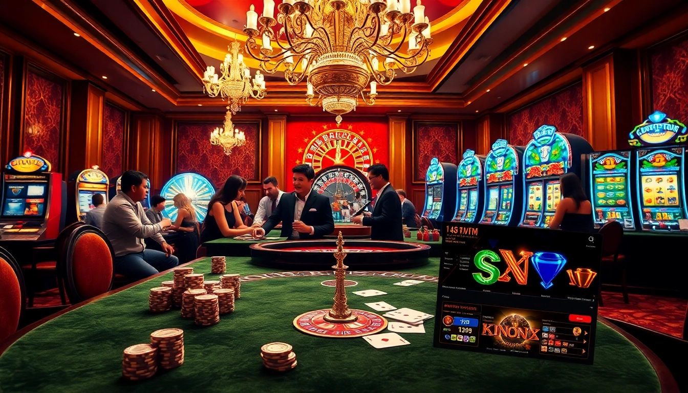 Engaged players at nhà cái 11WIN gaming table filled with poker chips and cards, capturing the excitement of luxury gambling.
