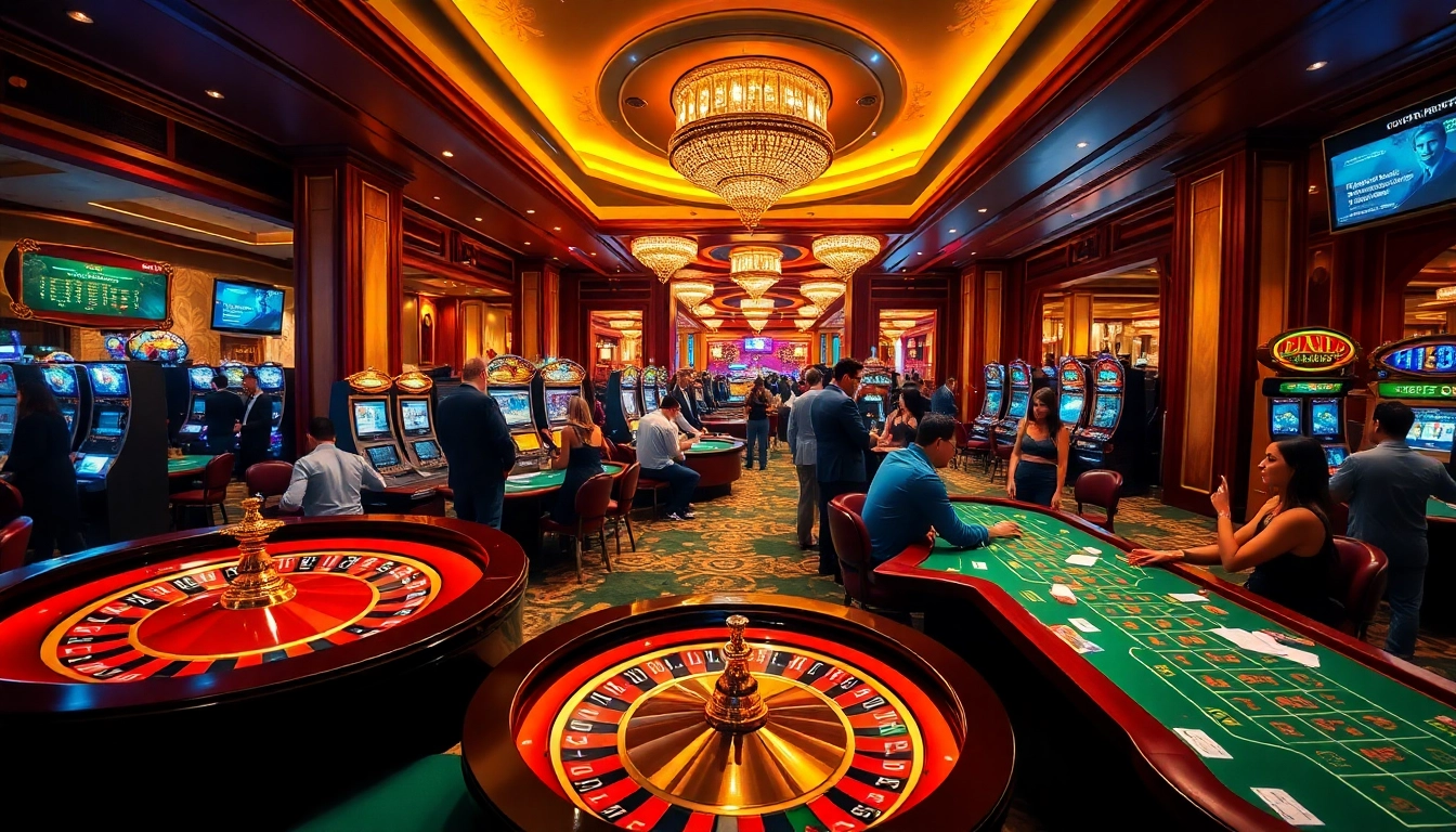 Engage at the vibrant casino scene showcasing players cheering for chances on trang chủ S8 with roulette and blackjack tables.