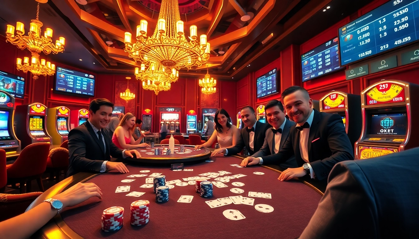 Experience the excitement of OXBET COM with an elegant casino scene featuring poker tables and vibrant digital betting.