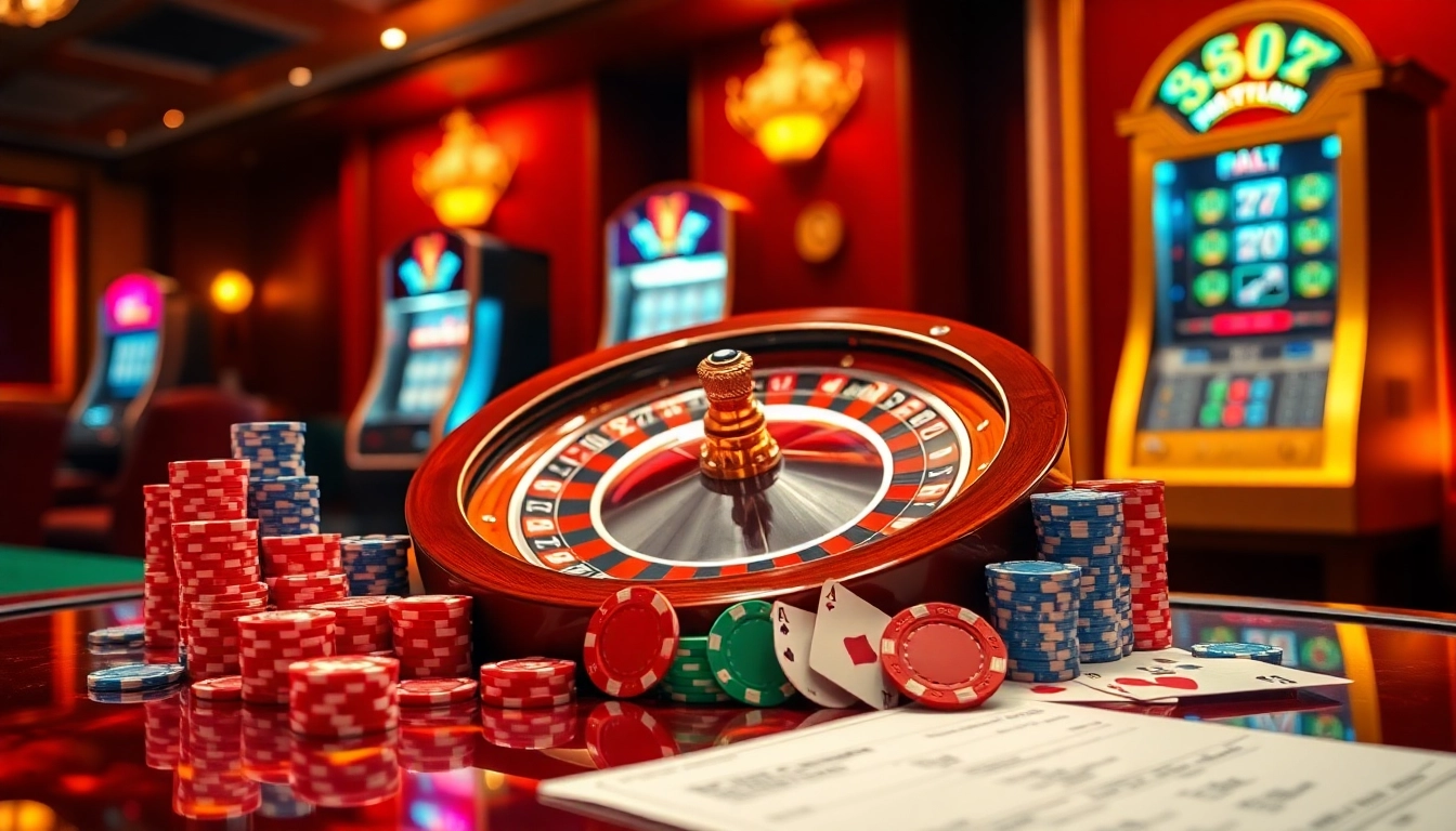 Experience a lucky win at a vibrant casino table with roulette, poker chips, and glitzy decor.