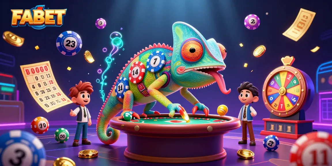 FABET engages players with colorful lottery balls and golden tickets in an exciting casino scene.