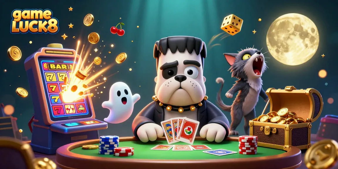 Engage in the thrilling game LUCK8 with a vibrant scene of characters celebrating at a casino table.
