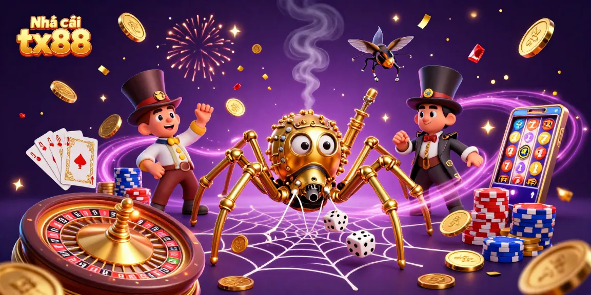 Experience thrilling gaming action at Nhà cái tx88 with steampunk characters and a vibrant casino setting.
