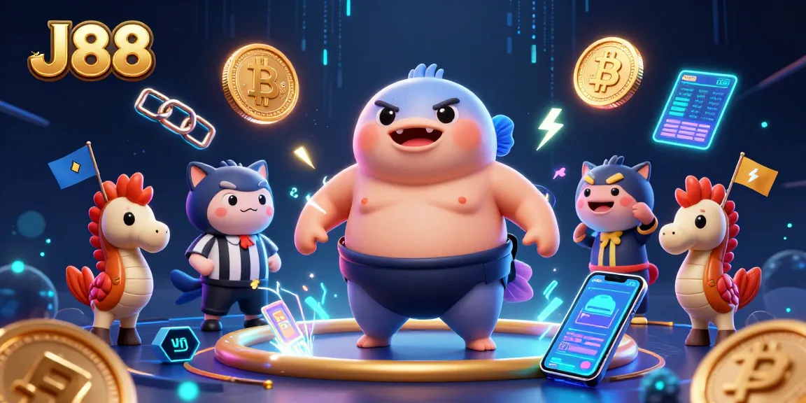 Engage with the thrilling J88 gameplay experience amidst dynamic crypto-themed visuals.