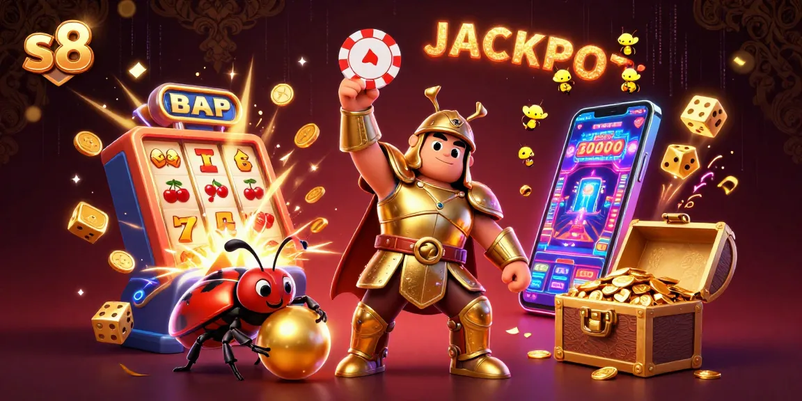 Engage with the thrilling s8 gaming experience as beetles celebrate a jackpot win in a colorful 3D casino.