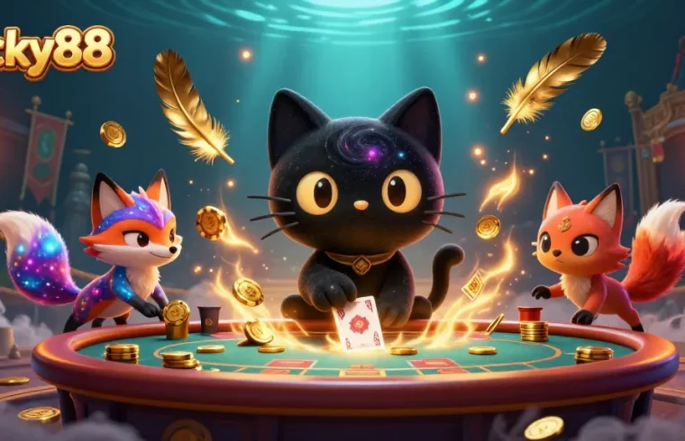 Experience thrilling gameplay with Lucky88 at a cosmic casino featuring a black hole cat!
