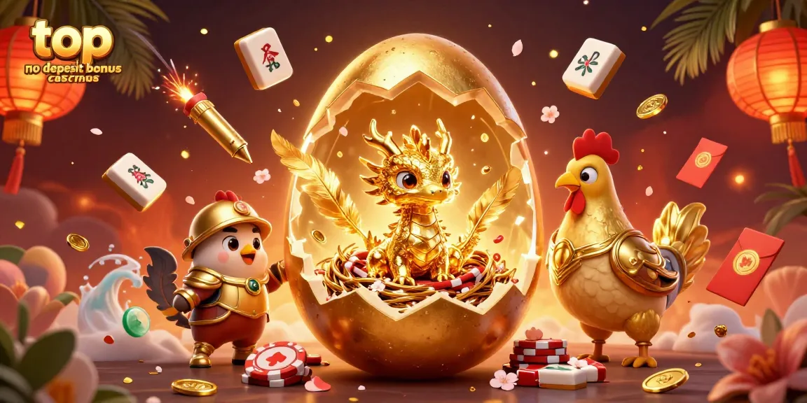 Discover bonuses at top no deposit bonus casinos with a golden dragon guarding poker chips.