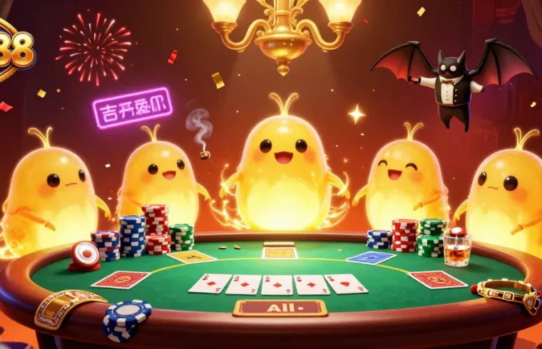 LV88 invites players to enjoy a vibrant cave casino scene filled with glowworms and poker action.