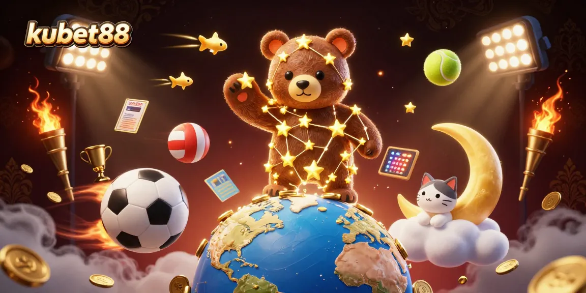 Experience thrilling wins with kubet88 as a constellation bear scoops coins amidst dynamic sports betting elements.