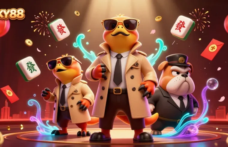 LUCKY88 raptors sneak into a VIP casino, surrounded by vibrant gambling elements