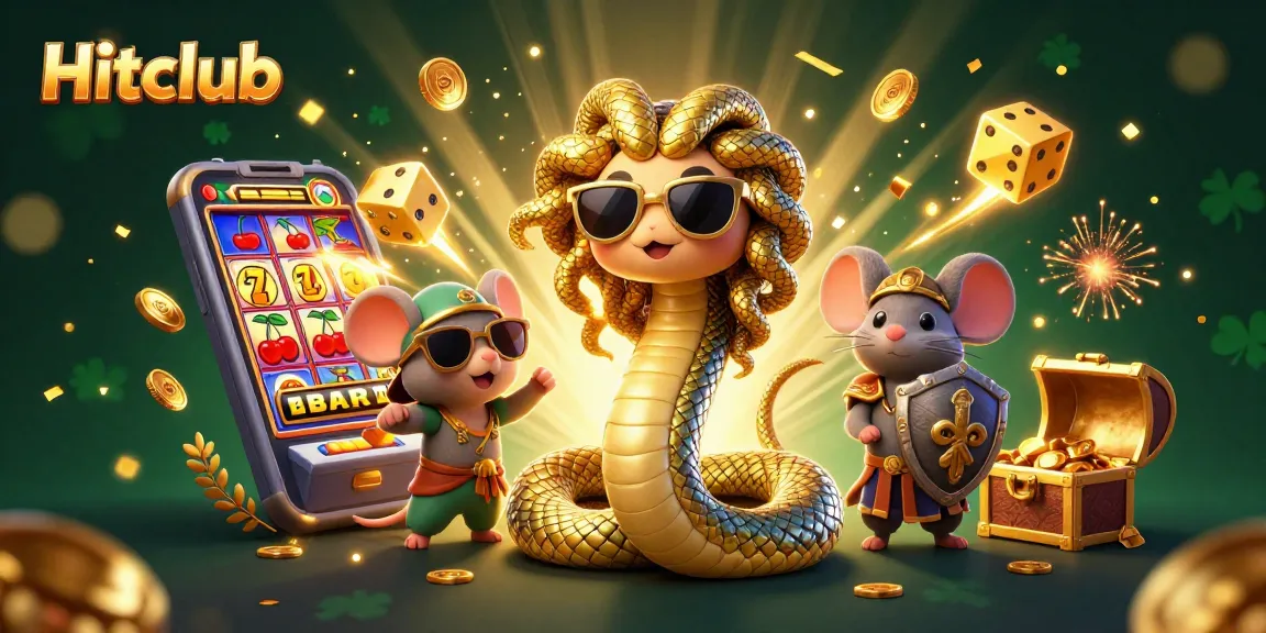 Hitclub showcases an engaging scene with Medusa and a mouse warrior gambling at a vibrant 3D casino.
